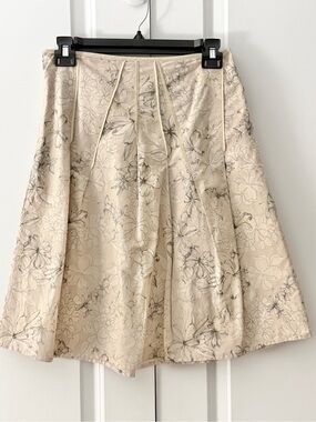 Schumacher Floral Print A-Line Midi Pleated Skirt Flowy Summer Skirt | Size S